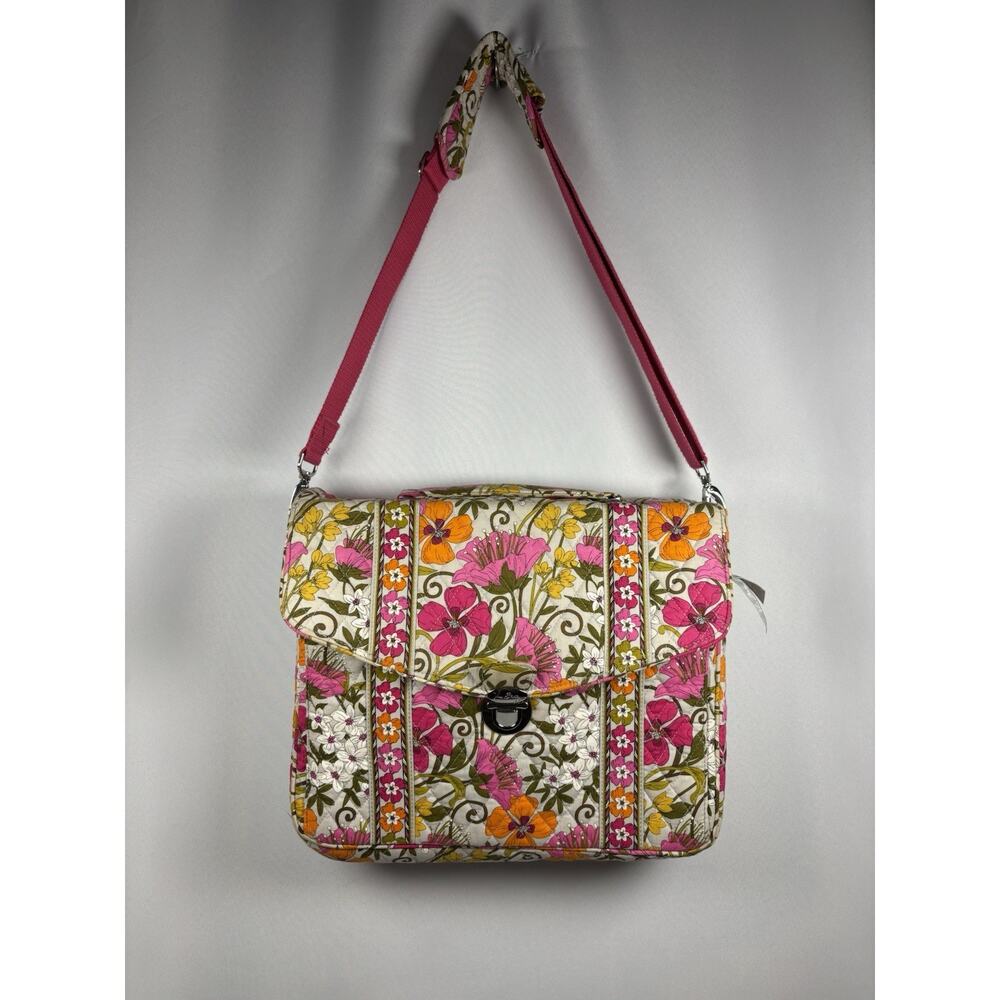 Vera Bradley Tea Garden Pink Floral Design Laptop Messenger Bag